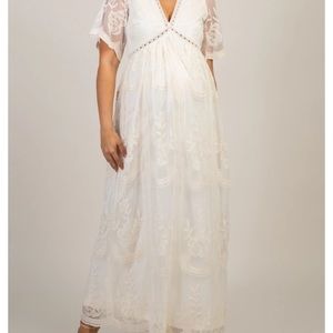 PinkBlush Cream Lace Mesh Overlay Maternity Maxi M
